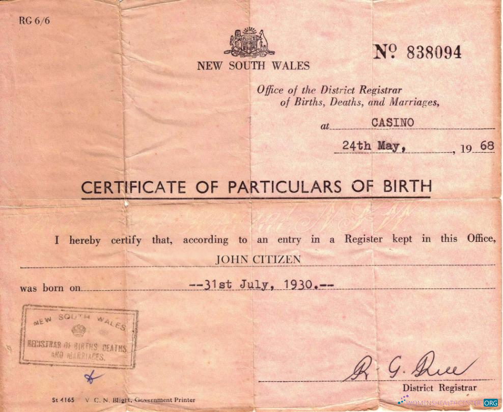 Download New South Wales Office of the District Registrar birth certificate Photoshop template